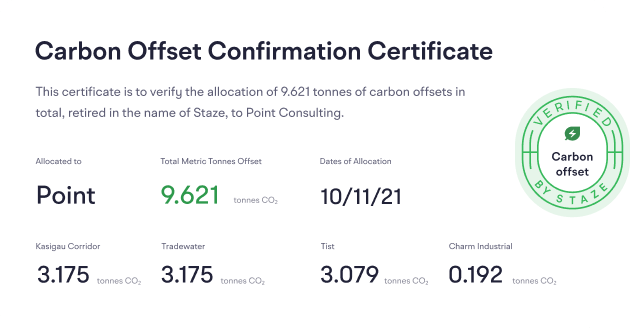 Staze carbon offset certificate