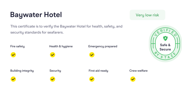 Staze hotel safety certificate